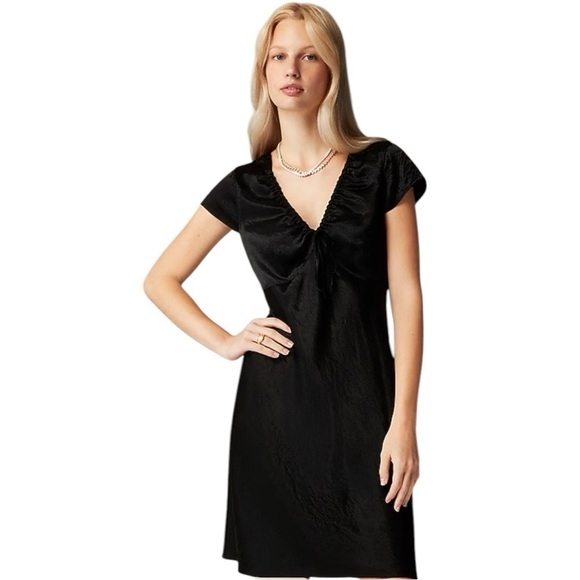 J. Crew Dresses & Skirts - J Crew Black V Neck Short Cap Sleeve Knee Length Slip Dress Womens Size 6